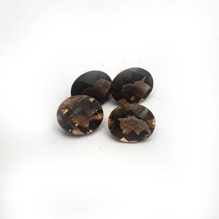 Natural Smoky Quartz Oval Checker Cut Loose Stone Lot 9*11 MM 12 CT 4 Pcs