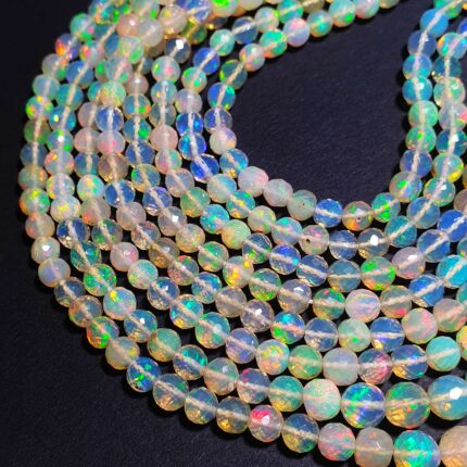 Natural Ethiopian Opal Round Balls Faceted Multi Fire Gemstone  3-7 MM 16 Inch