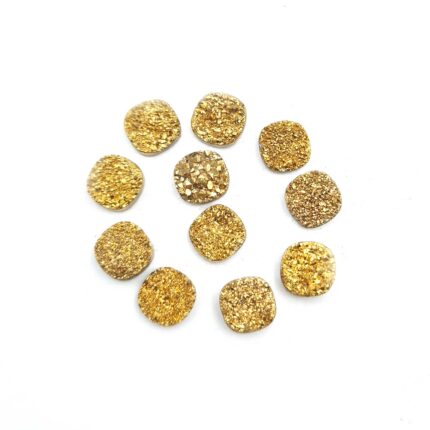 Natural Golden Glitter Druzy Quartz Cushion Cabochon Loose Stone 11 Pcs 9MM 23CT