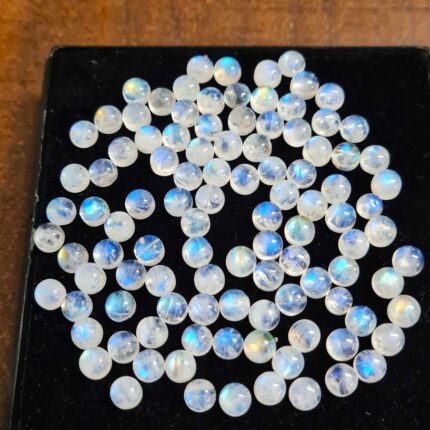 Natural Rainbow Moonstone Round Blue Fire Gemstone Cabochon 41 Pcs 7 MM 70 CT