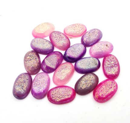 Natural Drusy Quartz Oval Cabochon Grey Color 7 Piece14*22 MM 107 CT