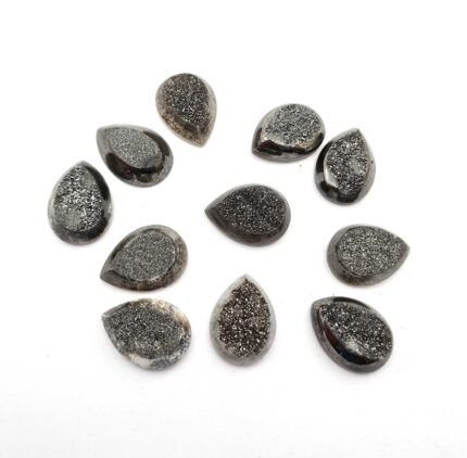 Natural Drusy Quartz Pear Cabochon Grey Color 4 Piece18*24 MM 102 CT