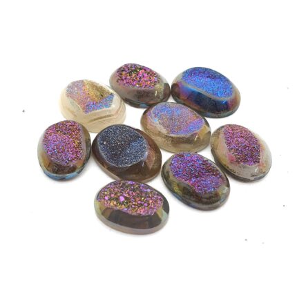 Natural Drusy Quartz Oval Cabochon Multi Color 9 Pcs 13/15*18/20 MM 204 CT