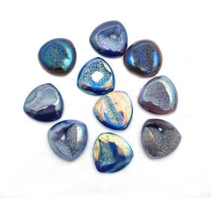 Natural Drusy Quartz Trillion Cabochon Multi Color 2 Pcs 29 MM 100 CT