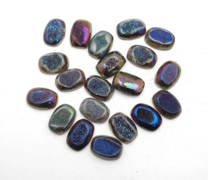 Natural Drusy Quartz Cushion Cabochon Blue Color 4 Pcs 18*25 MM 103 CT