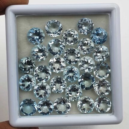 Natural Sky Blue Topaz Round Cut Loose Gemstone Lot 7 Pcs 9 MM 22 CT