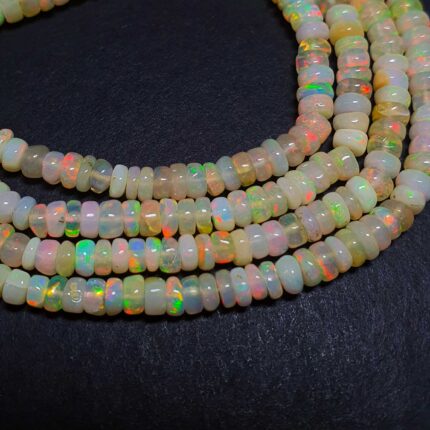 Natural Ethiopian Opal Round Smooth Gem Multi Fire Beads 3-6 MM 33 CT 16 Inch