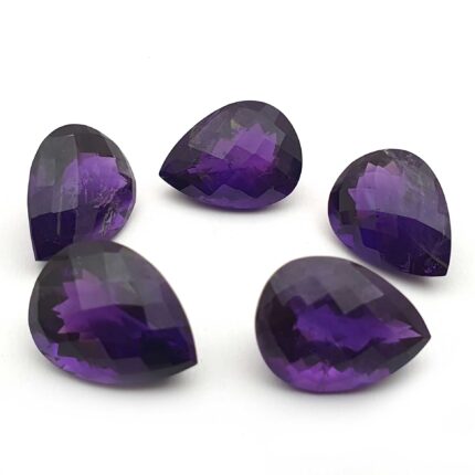 Natural African Amethyst Pear Checker Cut Gemstone Lot 15*20 MM 5 Pcs 78 CT