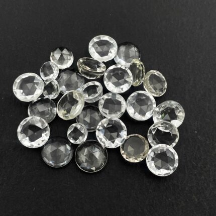 Natural Crystal Quartz Round Rose Cut Loose Gemstone Lot 26 Pcs 6-9 MM 54 CT