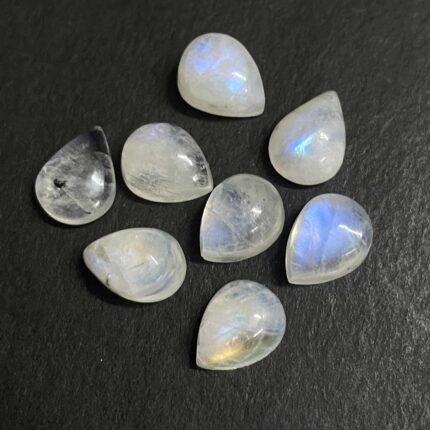Natural Rainbow Moonstone Pear Cabochon Gemstone Lot 8 Pcs 8x10 MM 25 CT