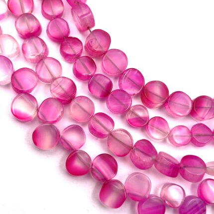 Natural Pink Chalcedony Coin Smooth Gemstone Briolettes Beads 46 CT  8 Inch