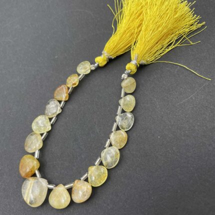 Natural Golden Rutile Heart Beads Smooth Gemstone Briolette 9-16 mm 69 CT 7Inch